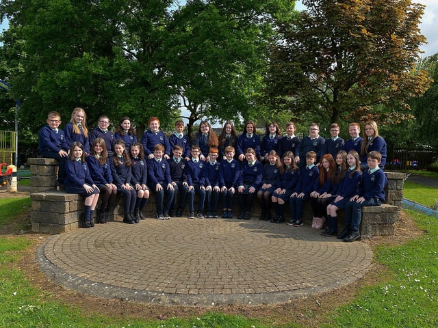 Mr Gallagher’s P7 leavers class at Long Tower Primary School.  Photo: George Sweeney.  DER2321GS – 80