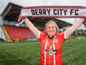 Councillor Sandra Duffy, Mayor of Derry City and Strabane District Council pictured at the Brandywell Stadium ahead of this weekends FAI Cup Final when the Candy Strips travel to the Aviva Stadium to take on Shelbourne. Picture Martin McKeown. 07.11.22