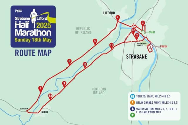 The new route of the 2025 Strabane - Lifford Half Marathon.