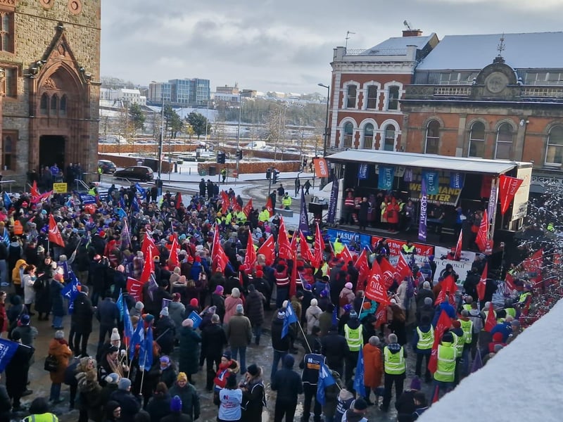Striking public sector workers in Derry.