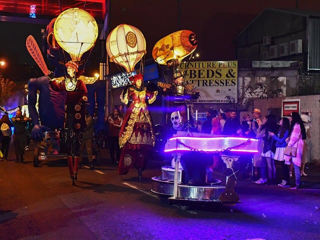 The ‘Carnival of the Dead’ Halloween parade makes its way along Strand Road. Photo: George Sweeney