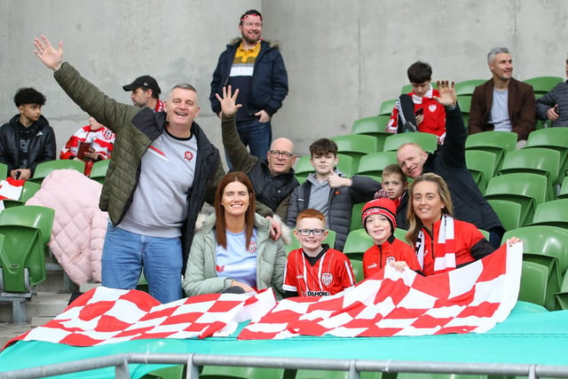 These Derry City fans spotted our photographer as they get ready for what was an unforgettable performance from their team.