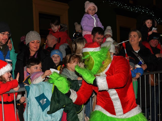 Santa arrived in Buncrana on Friday evening to meet the children and toswitch on the Christmas tree lights switch in Market Square. Photo: George Sweeney