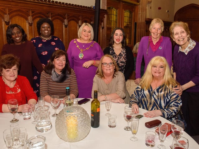 The Mayor Councillor Sandra Duffy hosted an evening to mark International Womens Day in the Guildhall which included a performance by Colmcille Ladies Choir, an address by Mary Keogh and a comical speech by Charmaine O’Donnell compered by Jeananne Craig. Picture Martin McKeown. 08.03.2