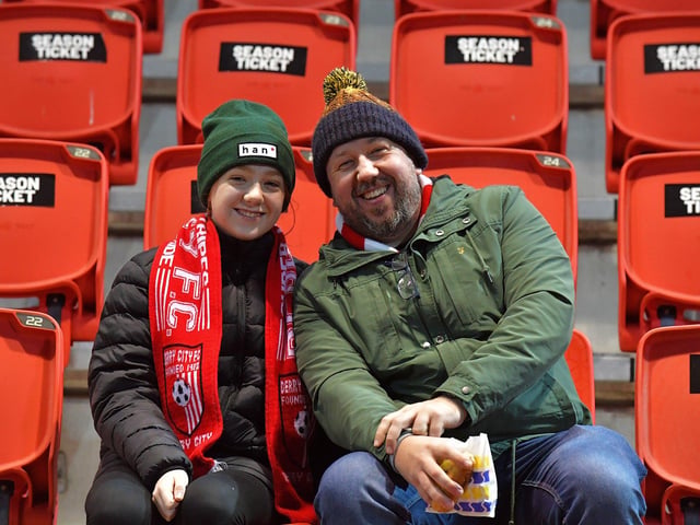 Derry City supporters at the Brandywell on Friday evening. Photograph: George Sweeney.