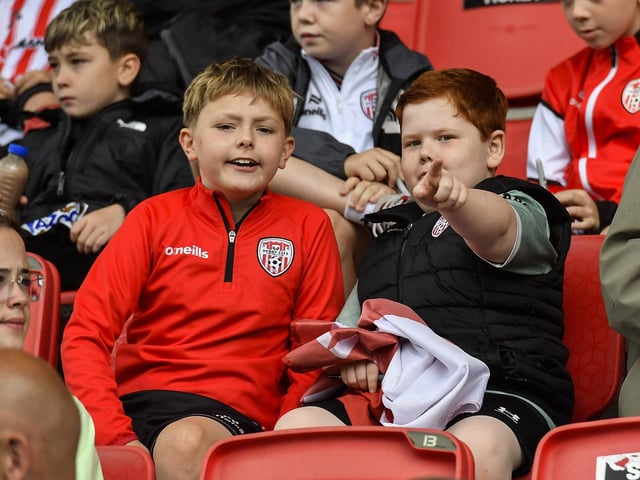 Fans attend the Derry City open training session on Monday morning in  Brandywell Stadium. The event was organised at part of the Gasyard Feile.  Photo: George Sweeney / Derry Journal