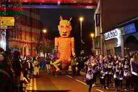 The ‘Carnival of the Dead’ Halloween parade makes its way along Strand Road.  Photo: George Sweeney