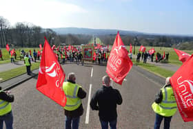 STRIKING union workers from other sectors took their protest about fair pay to the steps of Stormont earlier this year. Picture By: Arthur Allison/Pacemaker Press.