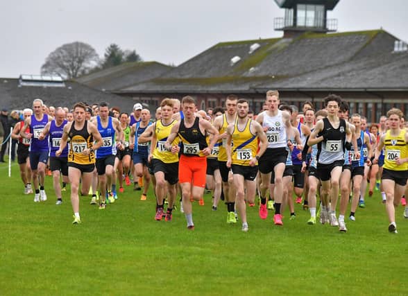 Competitors take part in the Spartans open cross country 6k race at Thornhill College on Saturday. Photo: George Sweeney
