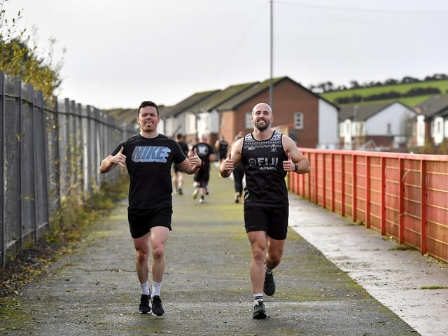 Competitors take part in the Maiden City Hyrox V Fitness Challenge held at Sean Dolans GAC on Saturday. Photograph: George Sweeney