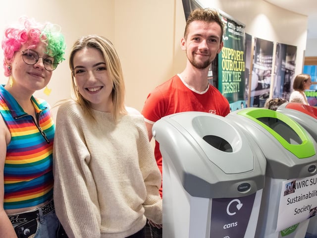 Avery Hirrell, AJ Merrigan and Ben Phelan from the NWRC Students Union Sustainability Society pictured at Freshers fest. 
