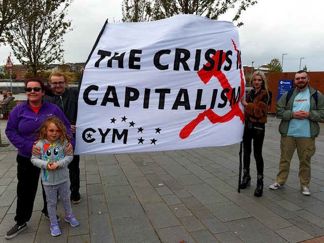 Protesters who attended the Derry Against Fuel Poverty march and rally on Saturday afternoon last. Photo: George Sweeney. DER2239GS – 109