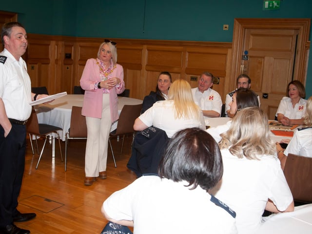 Foyle Search and Rescue’s Stephen Twells addressing the attendance during Wednesday’s function in the Guildhall.