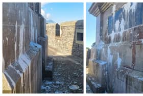The paint on Walker's Plinth at the Derry Walls.