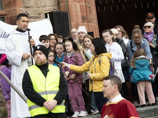 A group of youngsters saying a decade of the Rosary on Saturday.