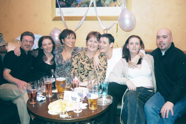 L/R:- Paul Browne, Gloria Daly, Siobhan McLaughlin, Pauline Bonner, Gabrielle Doherty, Christine Duffy and Tony Duffy. 160103S6 :2003 Party Pics