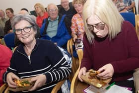 ABSOLUTELY DELICIOUS!. . . .Teresa McSwiney and Alison Lafferty tucking into the tacos on Wednesday evening.