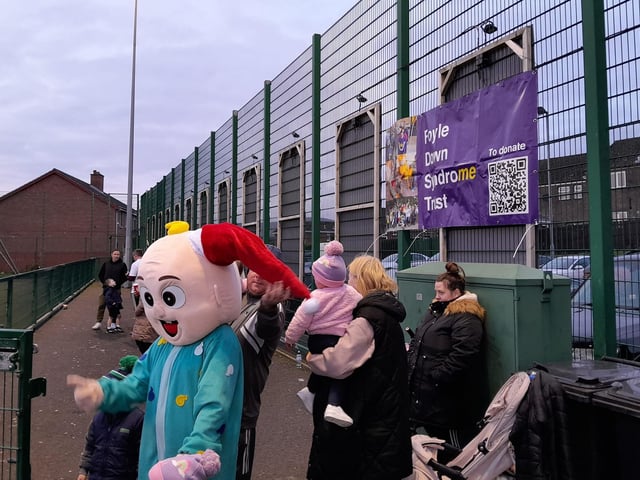 Supporters and a colourful mascot at the Galliagh Community Response (GCR) Memorial Cup in memory of Bronagh McLaughlin and Caitlin McLaughlin last Saturday.