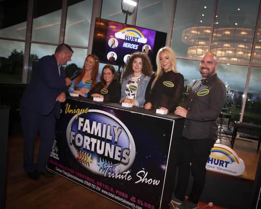 The Pure Derry team under the leadership of Ciaran Murray pictured on Friday night at the Hurt Family Fortunes at Link 48. Included from left are Conga McBride, quizmaster, Nicole Murray, Rachael Faye, Analise McNicholl and Anne-Marie McNicholl. (Photos: Jim McCafferty Photography)