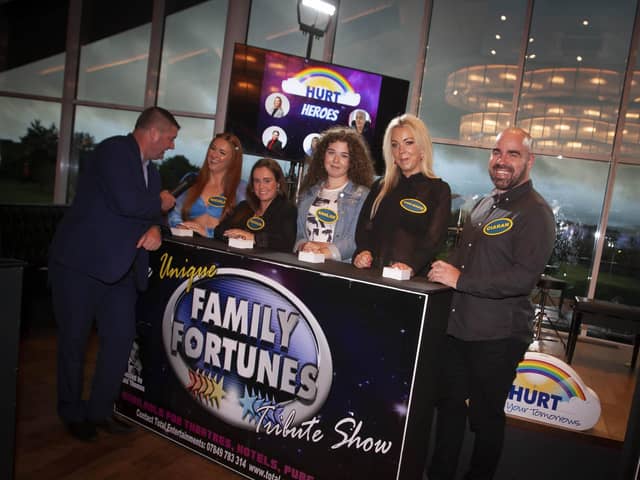 The Pure Derry team under the leadership of Ciaran Murray pictured on Friday night at the Hurt Family Fortunes at Link 48. Included from left are Conga McBride, quizmaster, Nicole Murray, Rachael Faye, Analise McNicholl and Anne-Marie McNicholl. (Photos: Jim McCafferty Photography)
