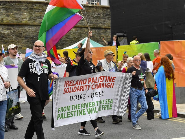 Revellers take part in the 2025 Foyle Pride Parade. Photo: George Sweeney