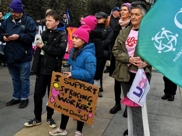 Support for the teachers' unions strike rally in Guildhall Square on Tuesday morning. Photo: George Sweeney. DER2308GS 62
