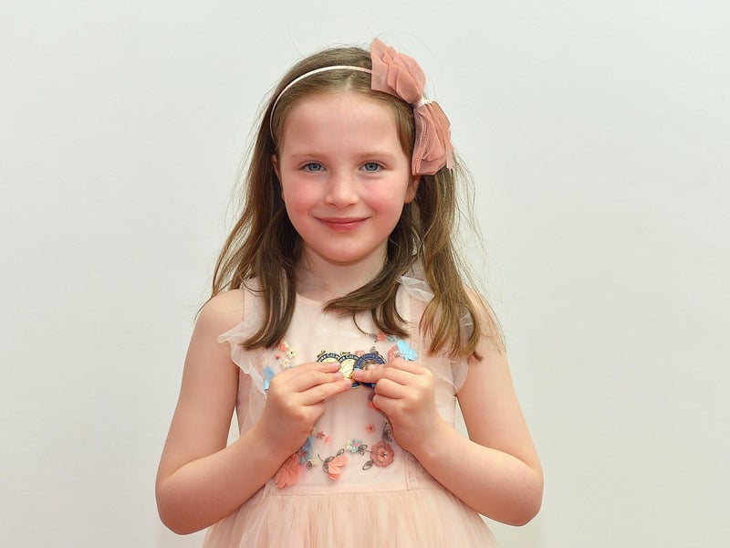 Clara Grace Kelly achieved 1st place in P2 Children’s Verse ans 1st place in P2 Irish song at the Feis Dhoire Cholmcille on Friday at the Millennium Forum. Photo: George Sweeney.  DER2315GS – 219