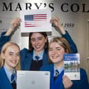 PHILADELPHIA BOUND!. . . .St. Mary’s Year 13 students Zara O’Reilly, Kate Clarke and Sarah Carlin pictured with Ms. Roisin Rice, Vice Principal, at the school this week before their flights to America on Friday morning where they will take part in The Mercy Girls Effect Global Leadership conference in Philadelphia. (Photos: Jim McCafferty Photography)