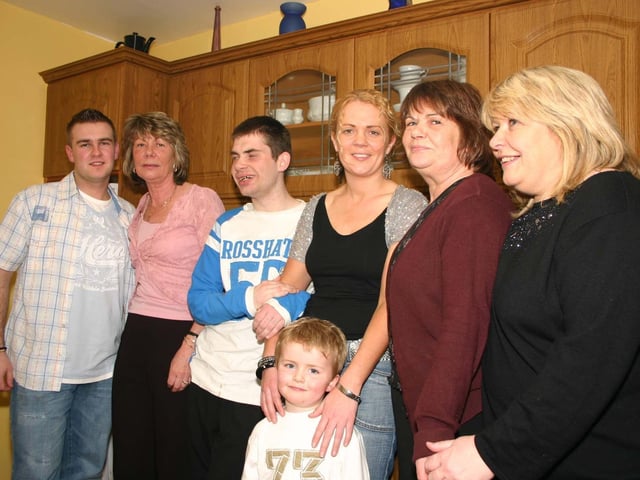 Left to right Birthday boy Dermott, Auntie Kathleen, Seamus, Nicole, Conor,Angela and mum Thresea. 3565/dd : Parties in Derry in Spring 2006.