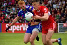 Shane McGuigan saw his fierce second half shot saved by Galway keeper Conor Gleeson.  Photo: George Sweeney