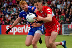 Shane McGuigan saw his fierce second half shot saved by Galway keeper Conor Gleeson.  Photo: George Sweeney