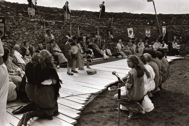 Recreation performance at Grianan Fort under way during Cruit Ailigh, a special Inishowen-wide festival celebrating our ancient heritage.