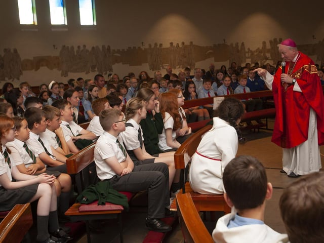 Bishop Donal addresses the pupils during last week’s Mass.
