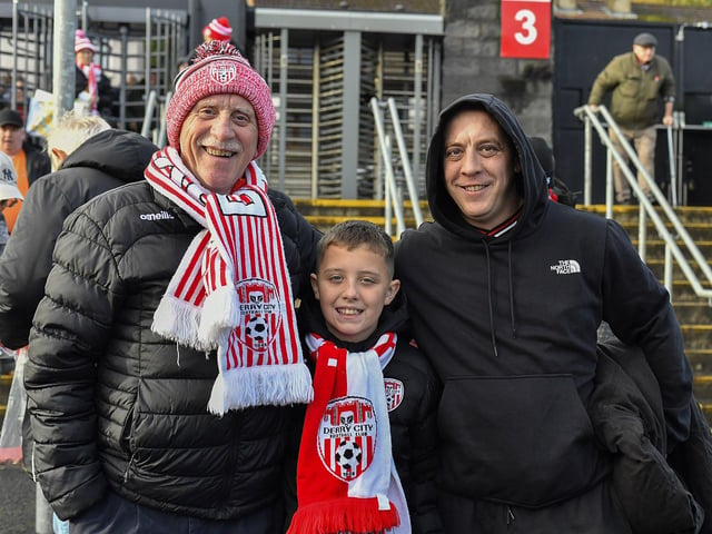 Fans arrive at the Brandywell for Derry City’s game against Shamrock Rovers. Photograph: George Sweeney