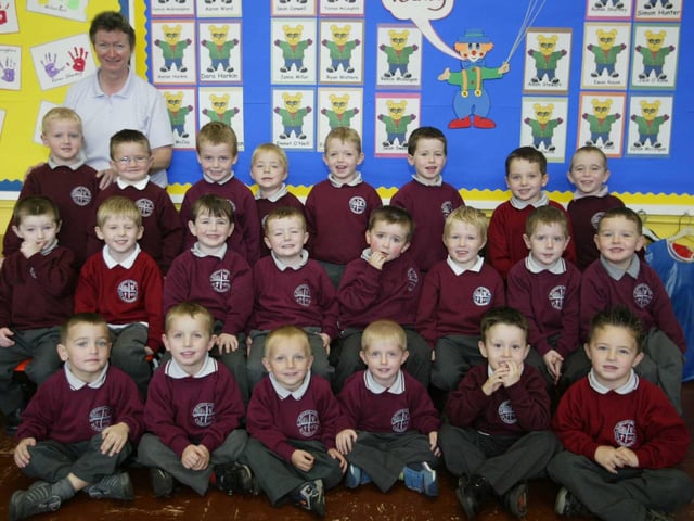Mrs McCales P1 class from St. MAry's Boys PS, Strabane.  (0310JB12):20 years on: Young people across Derry and Donegal starting school in September 2003