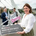 Jennifer O’Donnell, Tourism Manager at Derry City & Strabane District Council, Odhran Dunne, Chief Executive at Visit Derry and David Gilliland, managing partner at Brook Hall Estate.  Picture Martin McKeown. 16.06.26
