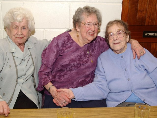 Phoebe Doherty with her friends May Kennedy and Agnes Mulhern celebrating her 90th birthday. (2502CG15)