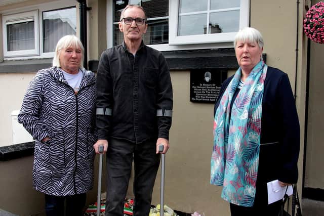 Hugh Brady with Kathleen Devenney and Margaret Brady, sisters of  Daniel Hegarty at the unveiling of a plaque to mark his 50th anniversary last year.