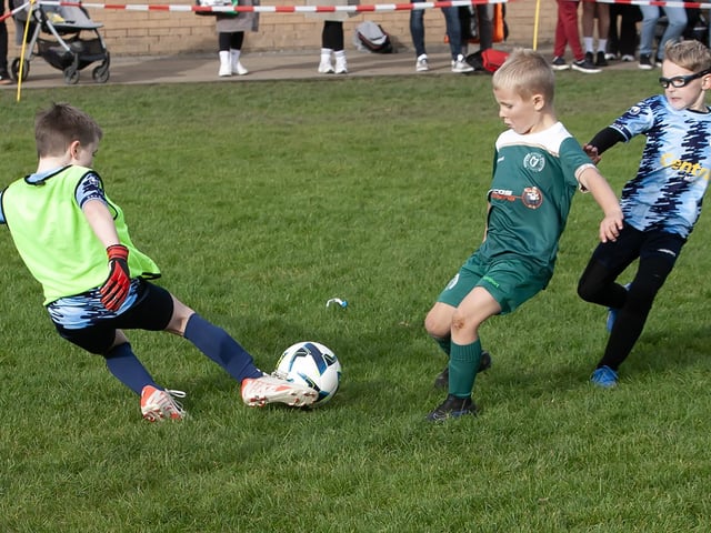 Goalmouth action from Saturday's 2017s Sean O'Kane Memorial Cup between Magherafelt Sky Blues and Foyle Harps at St. Joseph's Boys School.