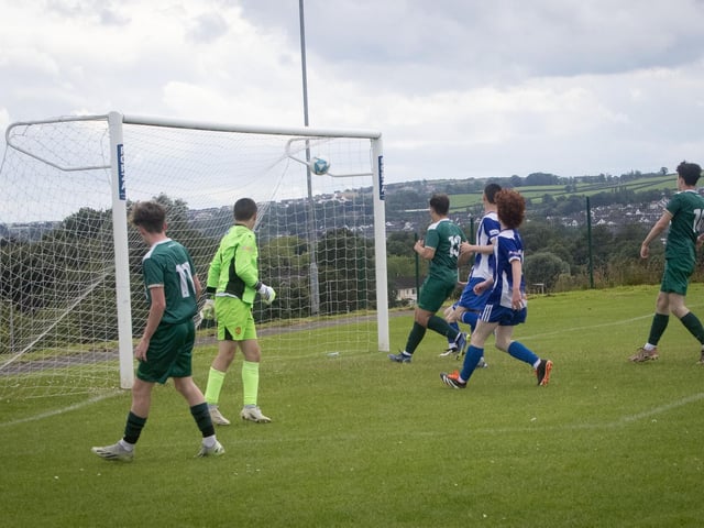 GOAL. . . .Foyle Harps score their opening goal against Culmore in the Foyle Cup u-15 group game at Leafair Park on Wednesday evening - a deft chip over the goalkeeper. (Photos: JIm McCafferty Photography)