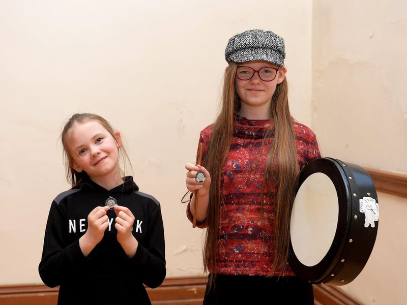 Dearbhla Nic Lochlainn was placed second for Tin Whistle while Molly Nic Lochlainn was placed second for Bodhran, in other instruments, at the Feis Dhoire Cholmcille on Wednesday at St Columb’s Hall. Photo: George Sweeney.