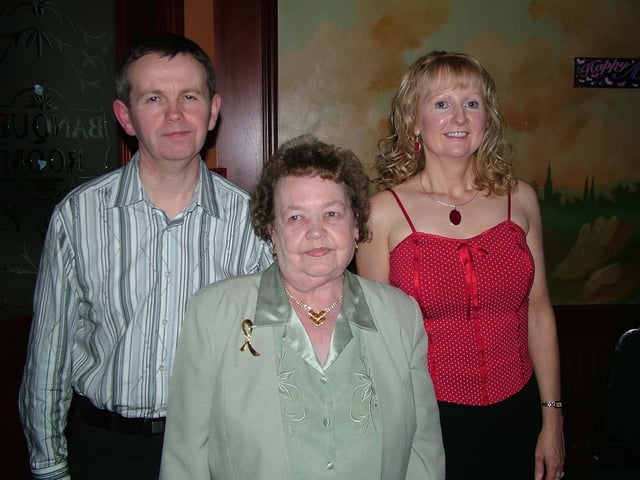 DSCF5635Patrick and Margaret pictured with Patrick's mum Patricia at the celebrations in Rafters on Friday night. : Parties and celebrations April 2006: Margaret and Patrick.