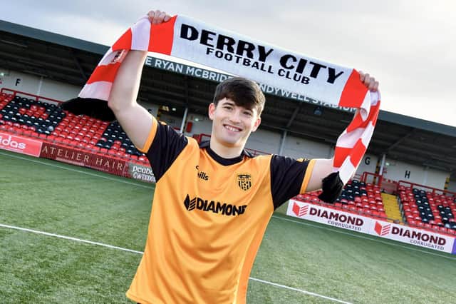 New Derry City signing Colm Whelan is unveiled at the Ryan McBride Brandywell Stadium.