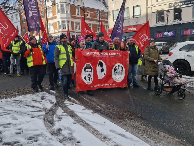 Striking public sector workers in Derry.