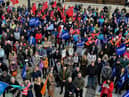 Teachers unions members and supporters hold a strike rally in Guildhall Square recently. Photo: George Sweeney. DER2308GS  64