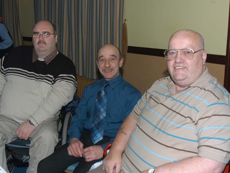 Organisers of the event at the Broomhill Hotel for the Brigade Disabled Respite Project Christmas Party Russell Steel Treasurer, Jim Moore Secretary and Joseph O'Brien Chairperson.