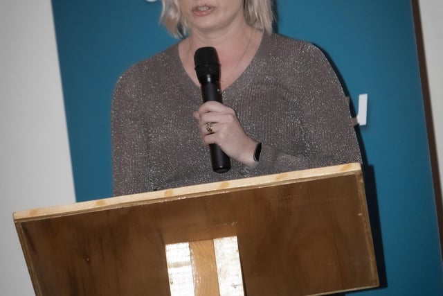 Clare McLaughlin, Derry Credit Union, D&D Youth sponsors, addressing the attendance at Sunday night's awards in the Waterfoot Hotel, Derry.