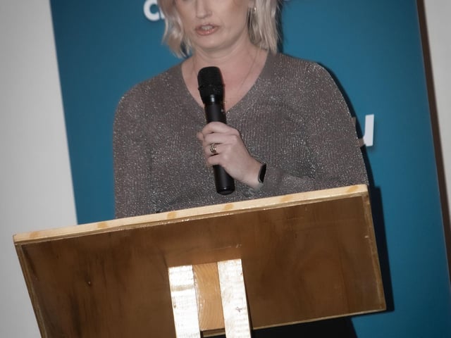 Clare McLaughlin, Derry Credit Union, D&D Youth sponsors, addressing the attendance at Sunday night's awards in the Waterfoot Hotel, Derry.