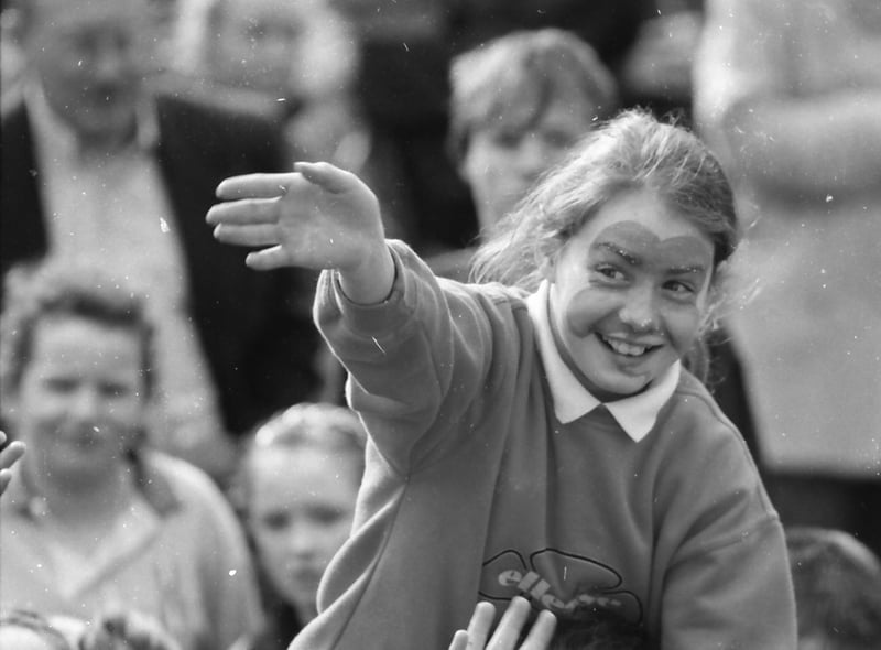 A great vantage point for this reveller at the St. Patrick's Day festivities in Derry in 1998.