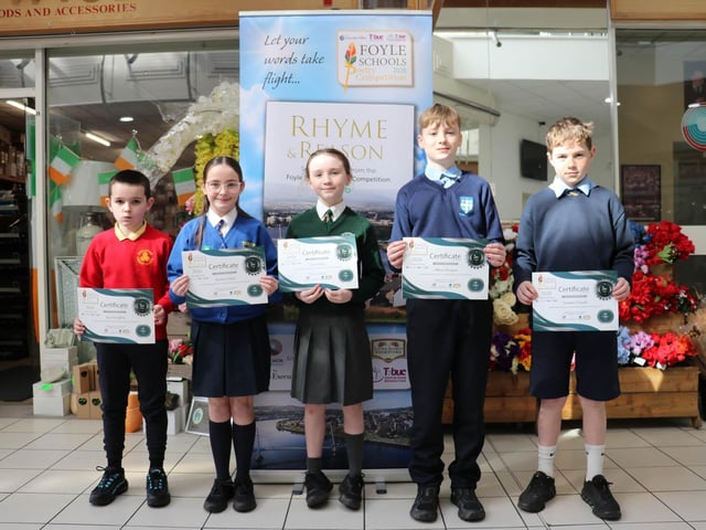 KS2 Joint Second Place: Odhrán Thompson P7, Hollybush PS; Fionntán ó Caiside Rang 7, Gealscoil na Daróige; Cara McRory P7, Greenhaw PS; Edie Doherty P7, St Patricks PS ; Caireann Mellon P7, Chapel Road PS; Reece McCafferty P5A, Steelstown PS